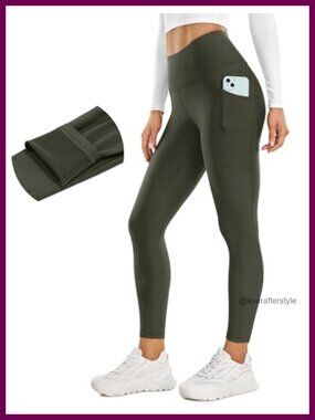 Fleece Lined Leggings High Waist 25" Inseam Thermal Yoga Pants Pockets Winter